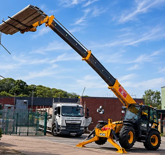 Telehandler and TMP Scaffolding truck in the yard