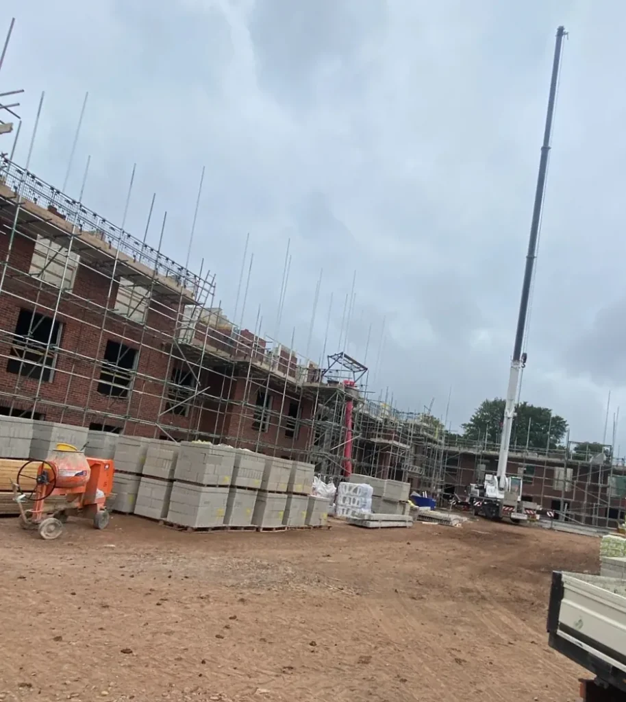 Scaffolding around a multi-storey construction project